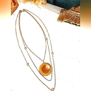 Signed Goldette multi-strand amber and pendant